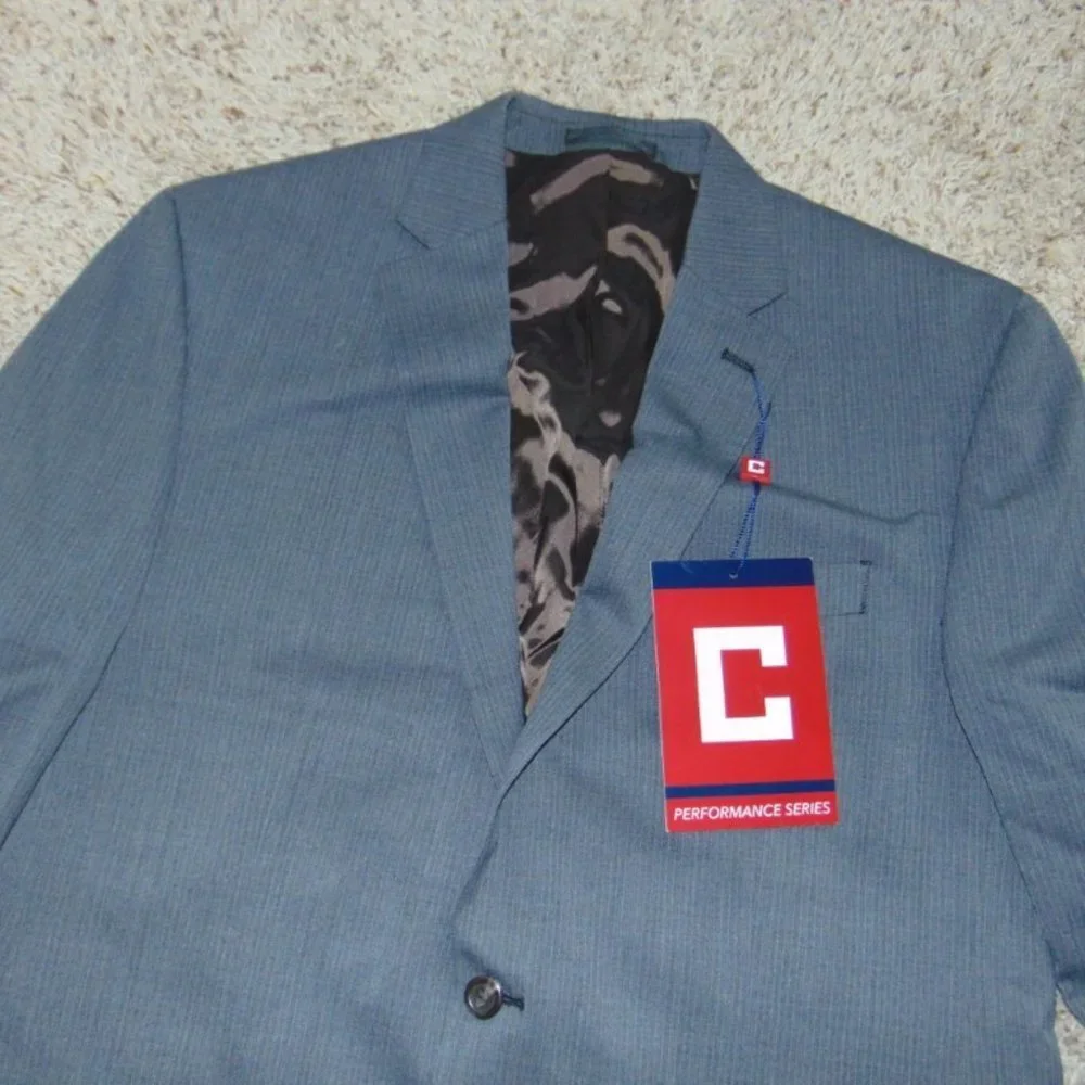 Chaps Suit Jacket Mens 44L $220 Gray Striped Wool Classic Performance Long